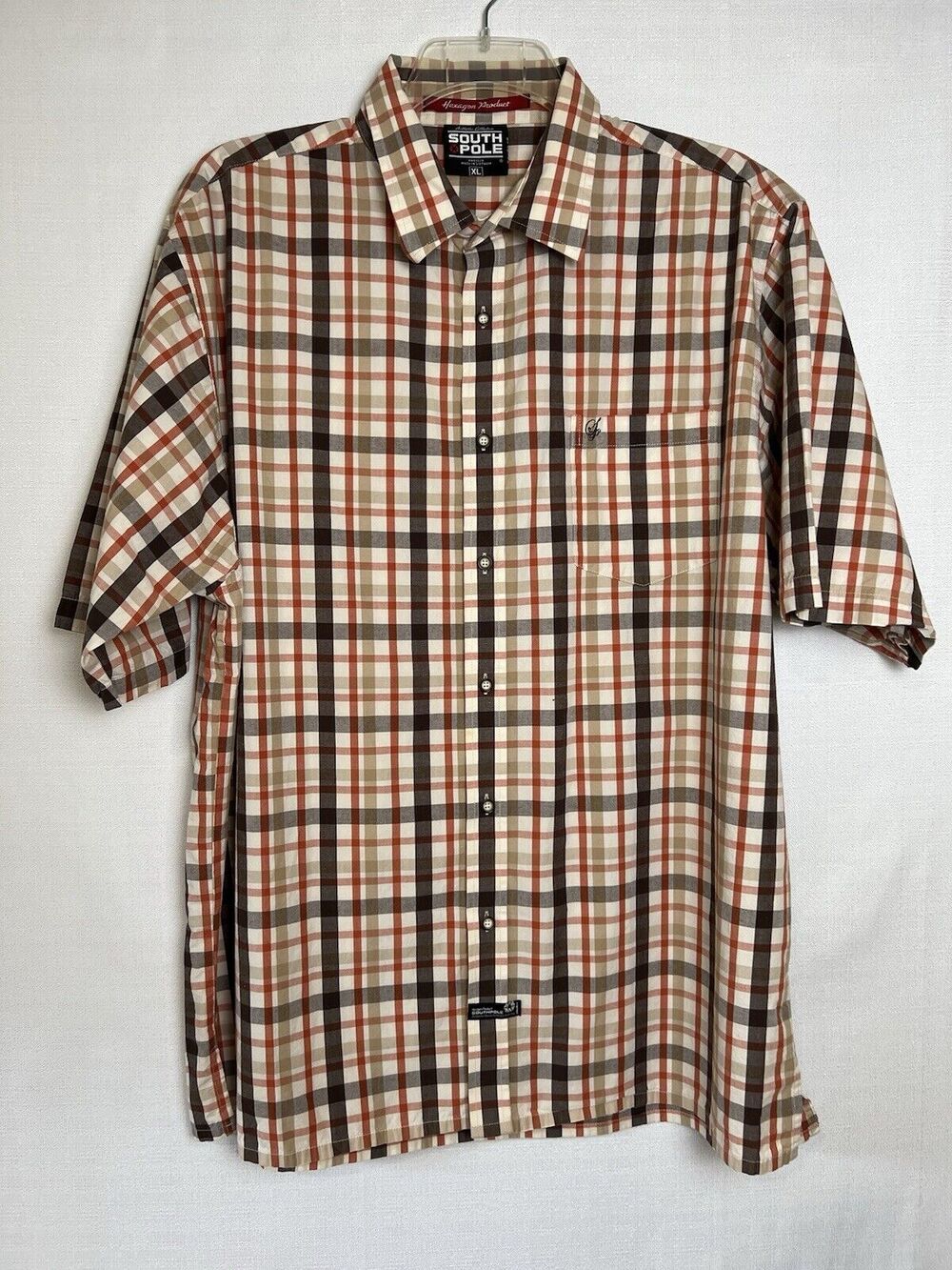 South Pole Hexagon Product Plaid short sleeve button up shirt men’s Extra Large